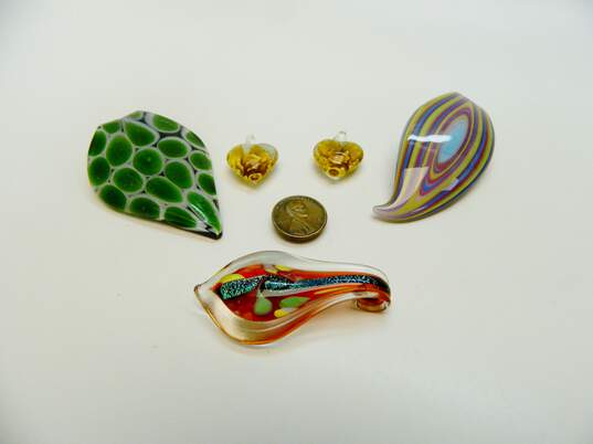 Artisan Multi Color Hand Blown Art Glass Pendant Lot image number 4