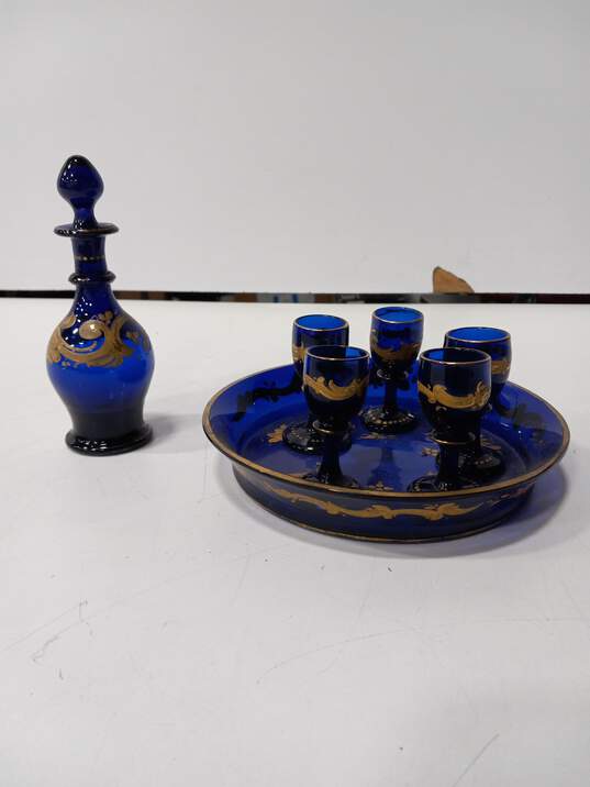 7-Piece Gold Painted Blue Cordial Set image number 1