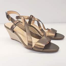 Cole Haan Leather Ankle Strap Wedge Sandals Gold 8
