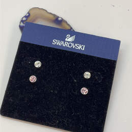 Designer Swarovski Silver-Tone Round Pierced Stone Stud Earrings Set