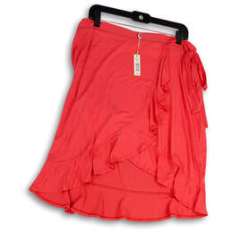 NWT Women Orange Flat Front Ruffle Tie Waist Short Wrap Skirt Size Large alternative image