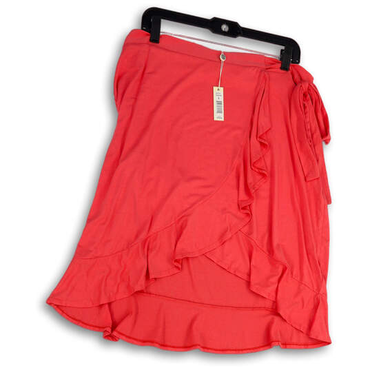 NWT Women Orange Flat Front Ruffle Tie Waist Short Wrap Skirt Size Large image number 2