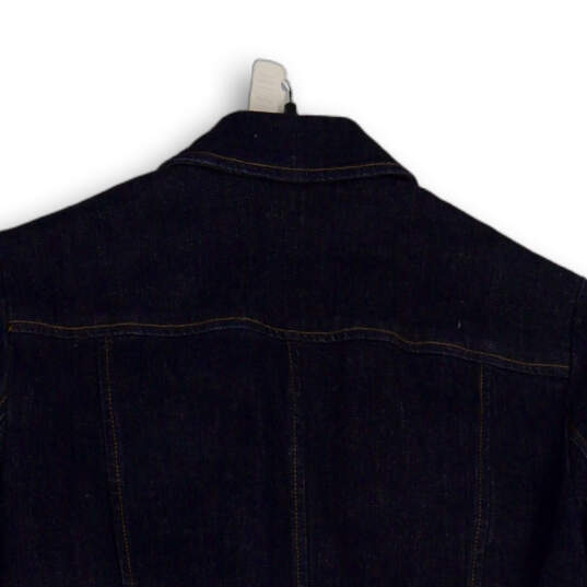 Womens Blue Denim Notch Collar Flap Pocket Long Sleeve Jean Jacket Size 6 image number 4