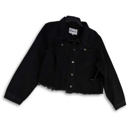 NWT Womens Black Denim Spread Collar Pockets Cropped Jean Jacket Size 3X alternative image