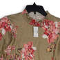 NWT Womens Beige Pink Floral Ruffle Mock Neck Smocked Blouse Top Size 2X image number 3