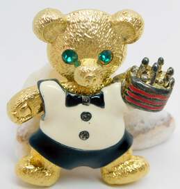 Unique Berebi Limited Edition Gold Tone Edgar Bear Brooch With Changeable Birthday Outfit 29.3g