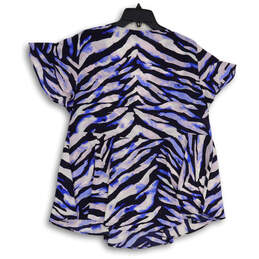 NWT Womens Blue Animal Print V-Neck Flutter Sleeve Blouse Top Size 1 alternative image
