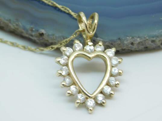 14K Yellow Gold CZ Open Heart Pendant Necklace 1.8g image number 5
