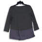 Womens Gray Purple Colorblock Long Sleeve Round Neck Blouse Top Size M image number 2