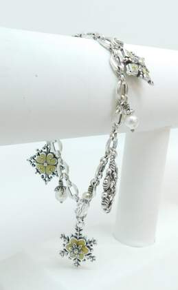 Brighton Designer Faux Pearl Snowflake Rhinestone Silver Tone Charm Bracelet 24.0g
