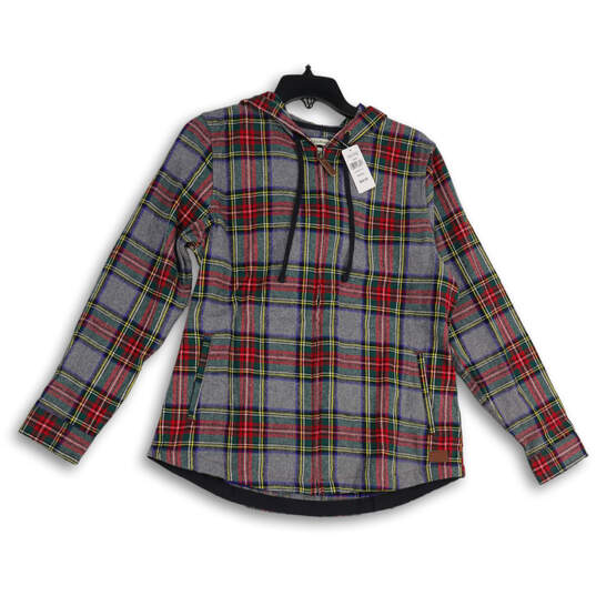 NWT Womens Multicolor Plaid Long Sleeve Hooded Full-Zip Jacket Size M Reg image number 1