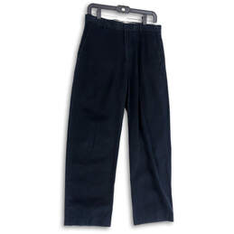 Mens Black Pinstripe Flat Front Pockets Straight Leg Dress Pants Size 30/30