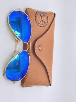 Unisex Gold Tone Frame Blue Lens Polarized Aviator Sunglasses J-0528985-E