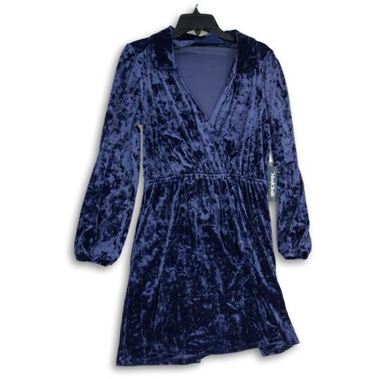 Modcloth Womens Blue Velvet Long Sleeve Totally Crushed It Mini Dress Size L image number 1