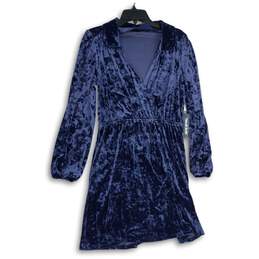 Modcloth Womens Blue Velvet Long Sleeve Totally Crushed It Mini Dress Size L