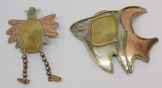 Artisan Multi Tone Fish & Angel Statement Brooches 17.5g image number 1