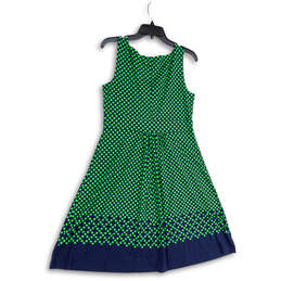 Womens Green Blue Polka Dot Sleeveless V-Neck Fit & Flare Dress Size S alternative image