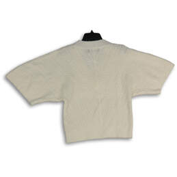 NWT Womens White Knitted Short Sleeve V-Neck Pullover Sweater Size Medium alternative image