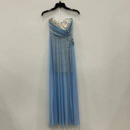 NWT Teeze Me Womens Blue White Lace Sweetheart Neck Strapless Maxi Dress Size 1