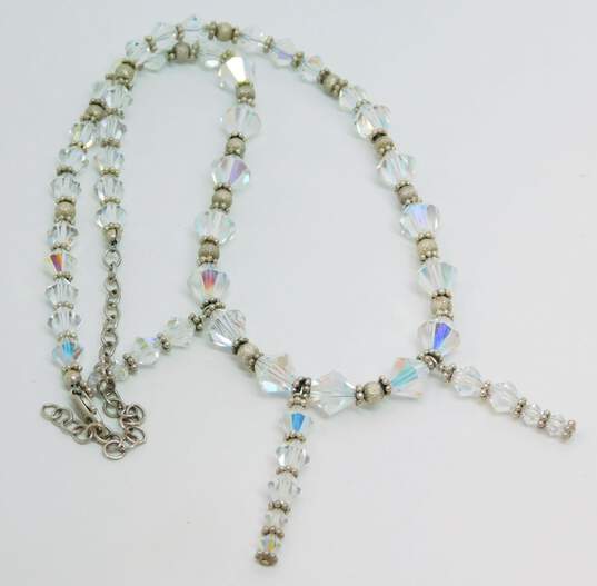 Romantic Sterling Silver Aurora Borealis Necklace Sapphire Bracelet & Cubic Zirconia Cross Earrings 34.4g image number 4