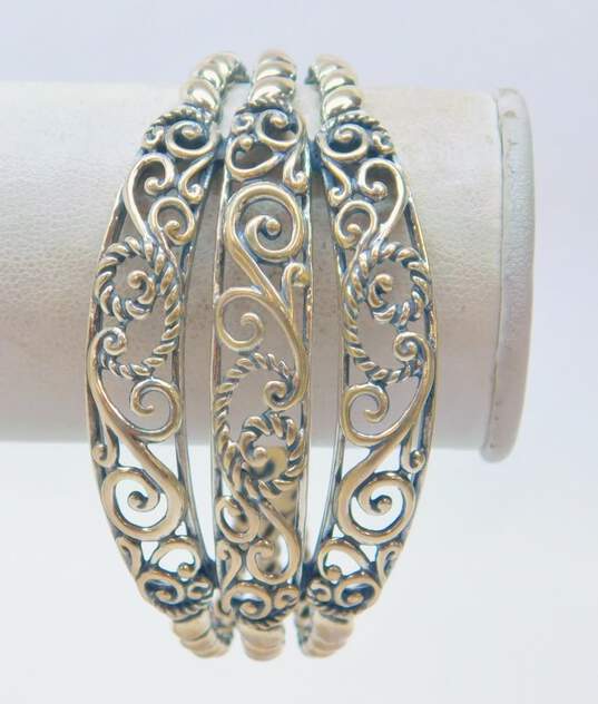 Carolyn Pollack Relios 925 Sterling Silver Scrolled Cut Out Cuff Bracelet 35.7g image number 2