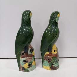 Bundle of 2 Painted Ceramic Parrot Sculptures alternative image