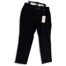 NWT Womens Black Dark Wash Pockets Denim Regular Fit Straight Jeans Size 22