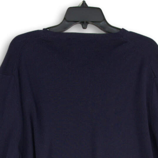 Mens Navy Blue Knitted V-Neck Long Sleeve Pullover Sweater Size XL image number 4