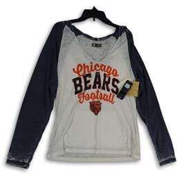 NWT Womens Blue Orange Hooded Chicago Bears Football T-Shirt Size 2XL
