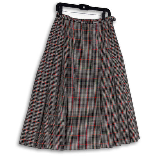 Womens Red Blue Plaid Pleated Side Button Midi A-Line Skirt Size 10 image number 2