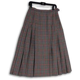 Womens Red Blue Plaid Pleated Side Button Midi A-Line Skirt Size 10 alternative image