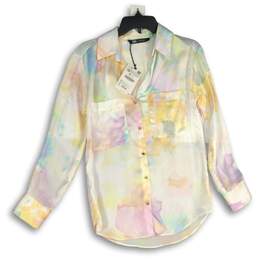 NWT Womens Multicolor Spread Collar Long Sleeve Button-Up Shirt Size XS
