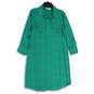 Womens Green Collared Roll Tab Sleeve Button Front Shirt Dress Size Large image number 1