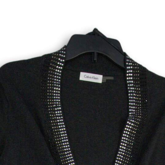 Womens Black Rhinestone Long Sleeve Open Front Cardigan Sweater Size Medium image number 3
