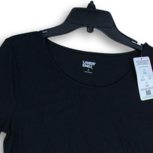 NWT Lands' End Womens Black Short Sleeve Tie Front Pullover Blouse Top Size 6-8 image number 3
