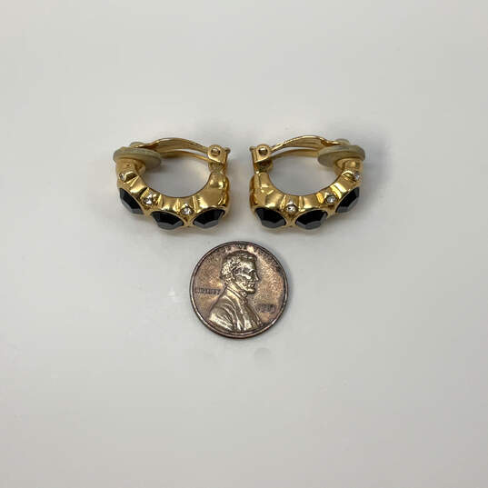 Designer Swarovski Gold-Tone Black Stone Crystal Clip On Stud Earrings image number 2