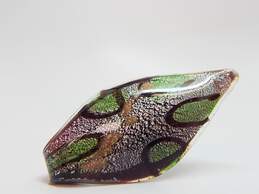 Artisan Dichroic Art Glass Silver Red Green & Pink Leaf Pendants & Golden Black & Blue Chunky Rings 82g