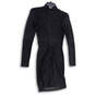 Womens Black Sheer Beaded Long Sleeve Mock Neck Back Zip Sheath Dress Sz S image number 3