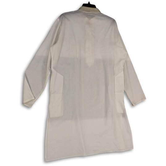 Mens White Gold Long Sleeve Collared Stitched 1/4 Button Tunic Kurta Sz 42 image number 2