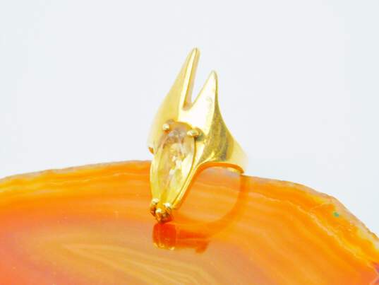 14K Gold Modernist Golden Yellow Topaz Faceted Teardrop Unique Pointed Ring 5.8g image number 2