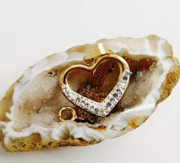 9K Yellow Gold Rhinestone Heart Pendant Necklace 1.7g alternative image