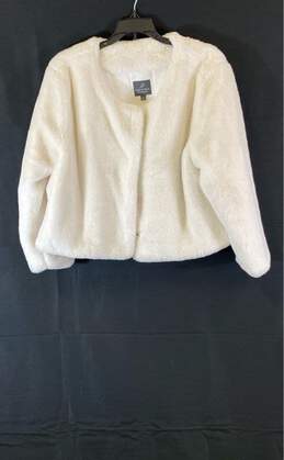Adrianna Papell Womens White 3/4 Sleeve Button Front Short Jacket Size Large