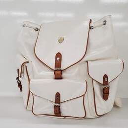 Park Remi Lake Italian White Coated Canvas Brown Leather Trim Large Backpack