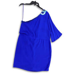 Womens Blue One Shoulder Embroidered Tie Waist Knee Length Sundress Size 12 alternative image