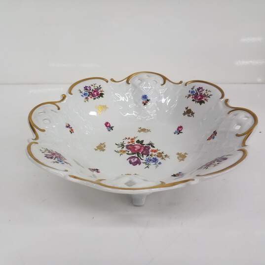 Reichenbach Pierced Lattice Porcelain Footed Serving Centerpiece Bowl image number 1