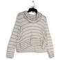 Womens White Striped Cowl Neck Long Sleeve Pullover Cropped Blouse Top Sz S image number 1