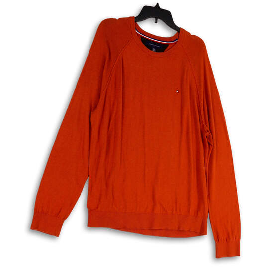 Mens Orange Knitted Round Neck Long Sleeve Pullover Sweater Size XL image number 1
