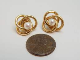 14K Gold White Pearl Post Earrings & Rope & Smooth Interlocking Circles Enhancer Jackets 2.9g alternative image