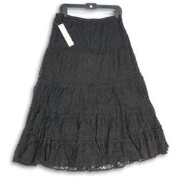 NWT Womens Black Textured Pleated Ruffle Midi A-Line Skirt Size Medium alternative image