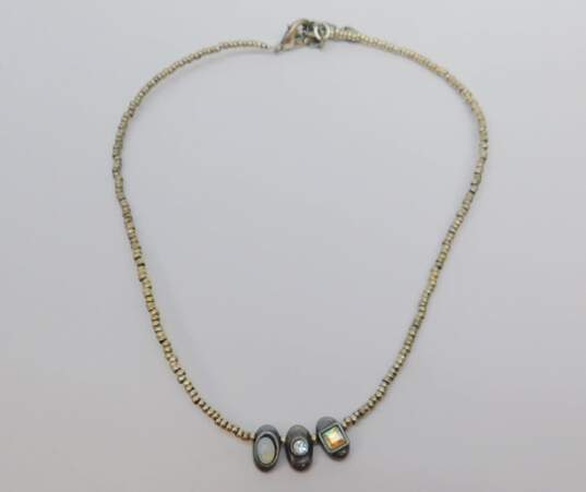 Vintage Bernard Bouhnik 925 Metal Pointus Paris Cubic Zirconia & Moonstone Triple Oval Pendant Necklace 12.6g image number 2